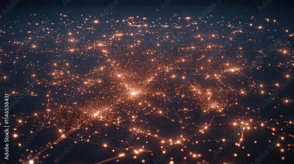 Obraz premium Glowing Cityscape Network A Digital Metropolis at Night
