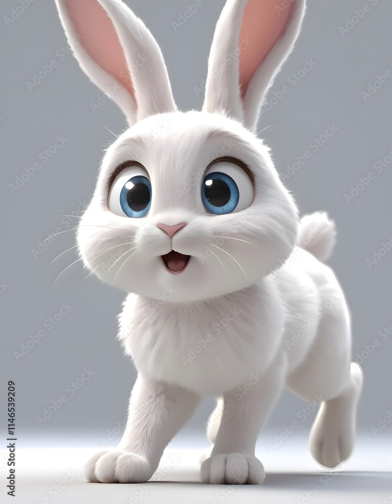 Obraz premium cartoon white rabbit on white background