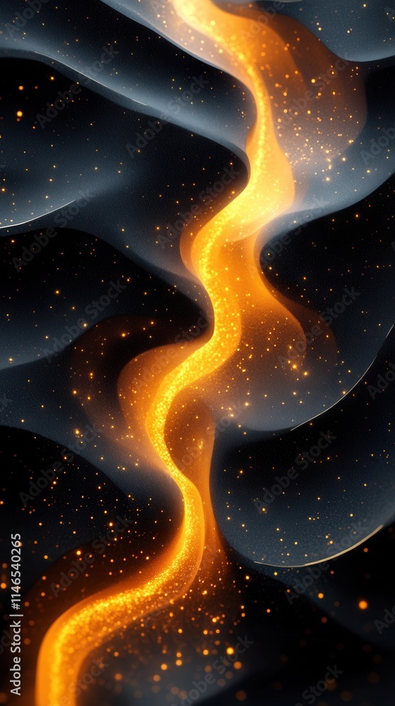 An abstract depiction of a glowing, flowing river of light amidst dark, wavy textures, evoking a sense of movement and energy. An abstract depiction of a glowing, flowing river of light amidst dark, wavy textures, evoking a sense of movement and energy.