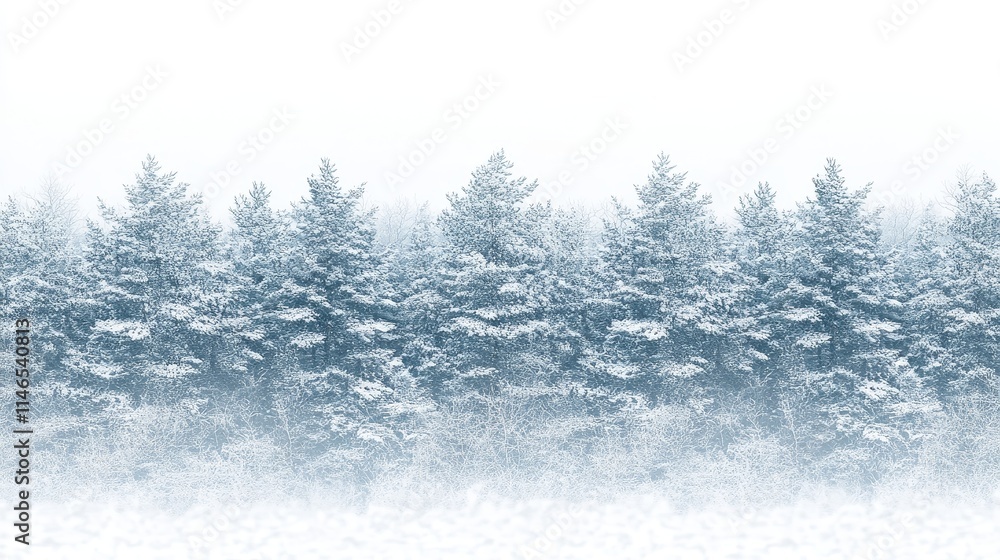 Serene Winter Solstice Illustration with Snow-Covered Trees Against a Soft White Background Serene Winter Solstice Illustration with Snow-Covered Trees Against a Soft White Background