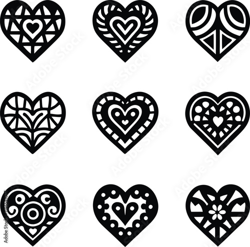 collection of heart, Black simple heart icon vector 