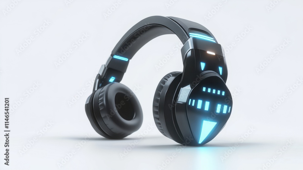 Wireless headphones with a foldable design and LED lighting on the outer shell, showcasing modern functionality, isolated on white Wireless headphones with a foldable design and LED lighting on the outer shell, showcasing modern functionality, isolated on white