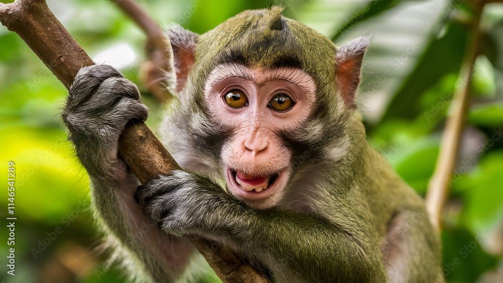 Portrait of white tailed macaque on the tree Portrait of white tailed macaque on the tree