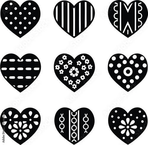 collection of heart, Black simple heart icon vector 