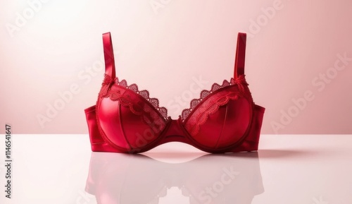 a close up of a red bra with a lace trim