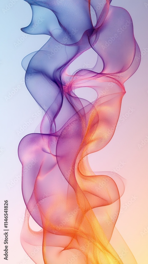 A vibrant swirl of translucent smoke in shades of purple, orange, and pink, creating a dynamic visual effect.