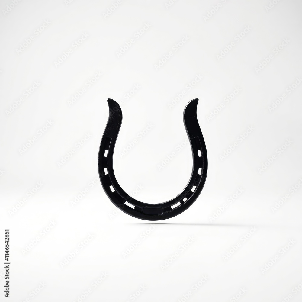 A distinct black horseshoe is centrally placed against a plain backdrop, highlighting its design and significance in equestrian practice and folklore A distinct black horseshoe is centrally placed against a plain backdrop, highlighting its design and significance in equestrian practice and folklore