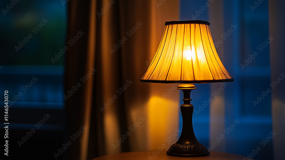 Warm glow from a lampshade in a cozy room during twilight. Warm glow from a lampshade in a cozy room during twilight.