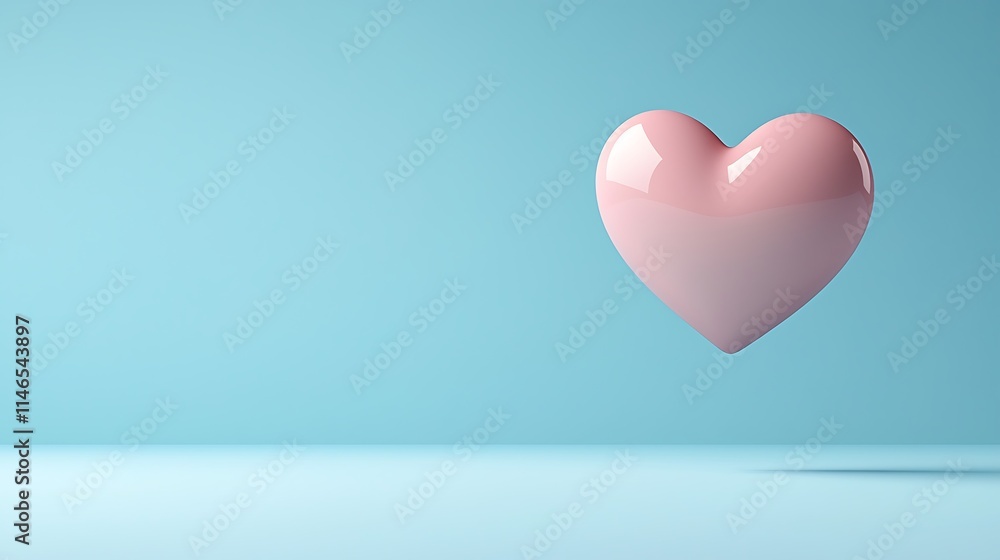 Pink Heart on Blue Background Love Romance Minimalist Design Pink Heart on Blue Background Love Romance Minimalist Design