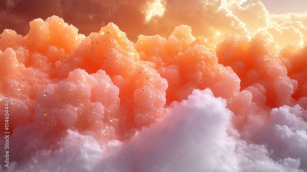 Sunrise Over Cotton Candy Clouds: A dreamy, ethereal landscape with soft, fluffy clouds bathed in warm, golden sunlight, evoking a sense of tranquility and wonder. The clouds resemble cotton candy. Sunrise Over Cotton Candy Clouds: A dreamy, ethereal landscape with soft, fluffy clouds bathed in warm, golden sunlight, evoking a sense of tranquility and wonder. The clouds resemble cotton candy.