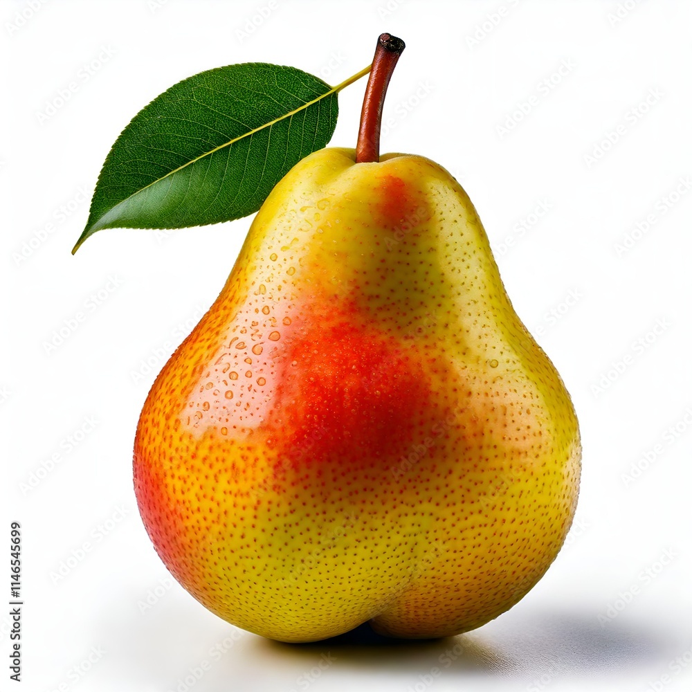 Pear on white background, smooth texture and vibrant green color, fresh pear and natural fruit Pear on white background, smooth texture and vibrant green color, fresh pear and natural fruit