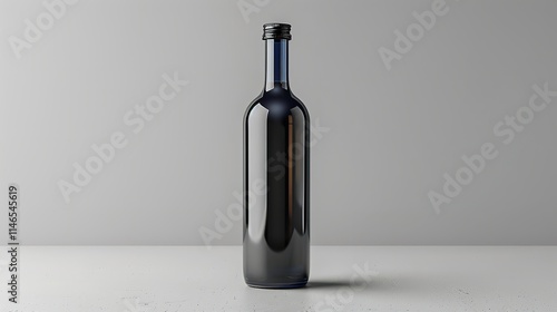 A screw-capped glass sake bottle with a black label, isolated on a white background, Generative Ai.