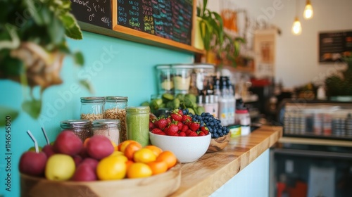 healthy smoothie bar fresh ingredients display photo