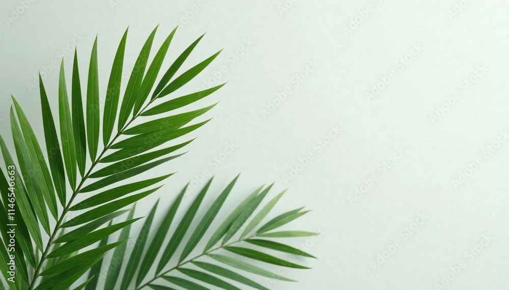 Delicate palm fronds in soft focus against a light grey wall, calm, pale Delicate palm fronds in soft focus against a light grey wall, calm, pale