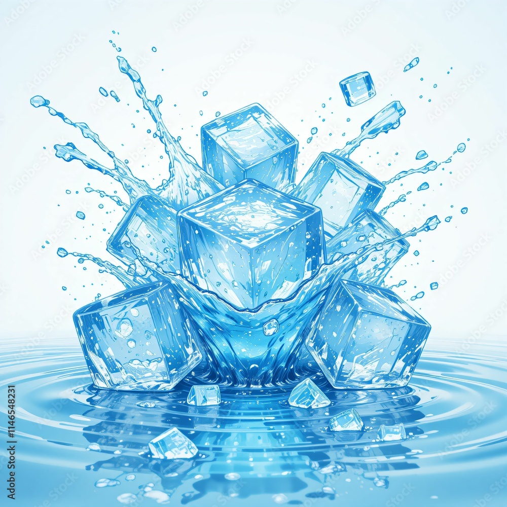Dynamic Splash of Ice Cubes in Water Generative AI Dynamic Splash of Ice Cubes in Water Generative AI