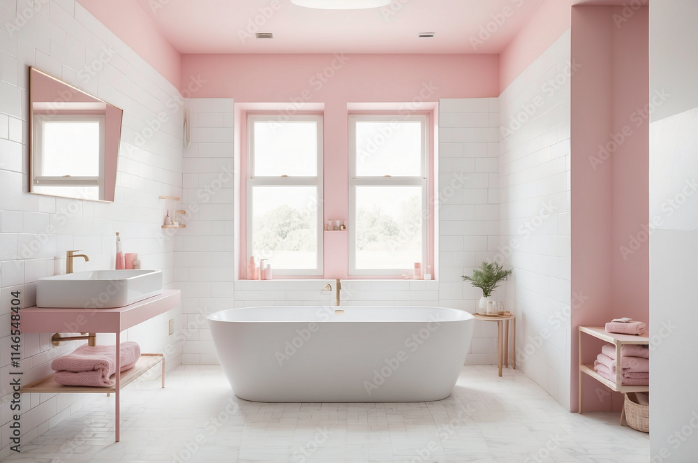 Relaxing pink bathroom retreat modern home interior design bright and airy environment tranquil viewpoint Relaxing pink bathroom retreat modern home interior design bright and airy environment tranquil viewpoint
