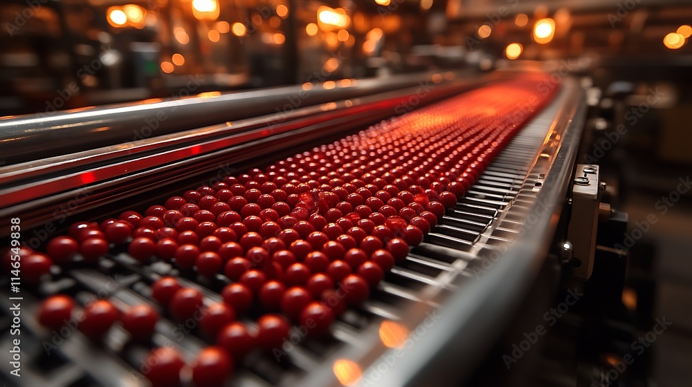Red Pill Production Line: A close-up view of a high-tech manufacturing line, with a continuous flow of red pills on a conveyor belt. The image captures the precision, speed. Red Pill Production Line: A close-up view of a high-tech manufacturing line, with a continuous flow of red pills on a conveyor belt. The image captures the precision, speed.