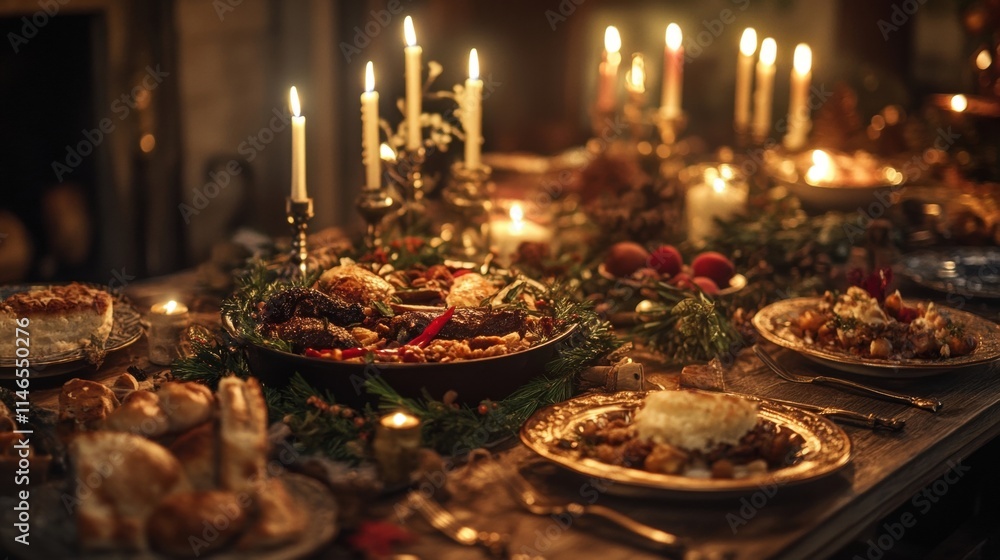 romantic candlelit christmas dinner feast
