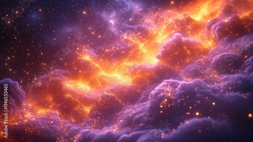 Fiery purple and orange clouds with glowing embers.