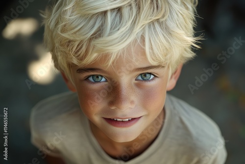 Wallpaper Mural Joyful Blonde Boy Embracing Sunshine with Bright Smile in Outdoor Setting Torontodigital.ca