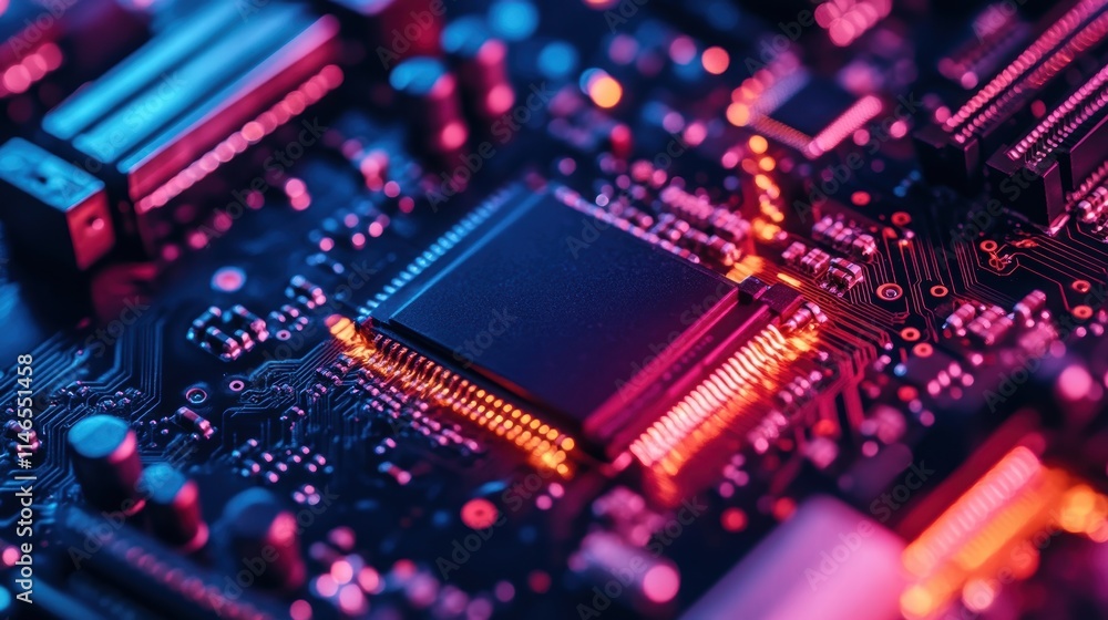 close-up of circuit board with microchip close-up of circuit board with microchip