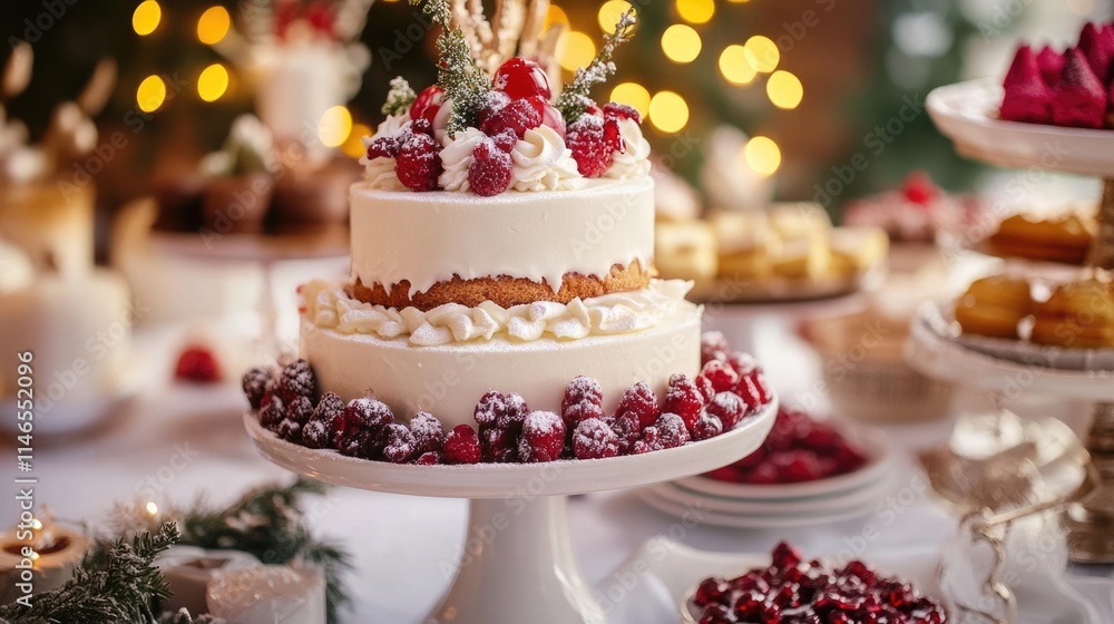 Enchanting Winter Dessert Table: A Celebration of Cakes and Treats for Birthdays, Weddings, and Christmas in an Atmospheric Bakery Setting Enchanting Winter Dessert Table: A Celebration of Cakes and Treats for Birthdays, Weddings, and Christmas in an Atmospheric Bakery Setting