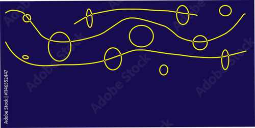 new card with christmas tree, hand drawn blue wavy lines on a blue background