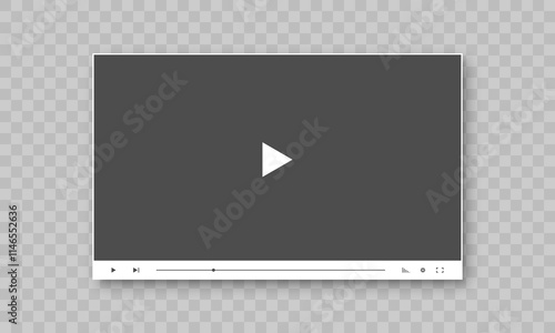 A video player interface template. The control bar with playback controls, progress slider, volume, settings, fullscreen toggle. Simple functional design for media streaming application or video embed