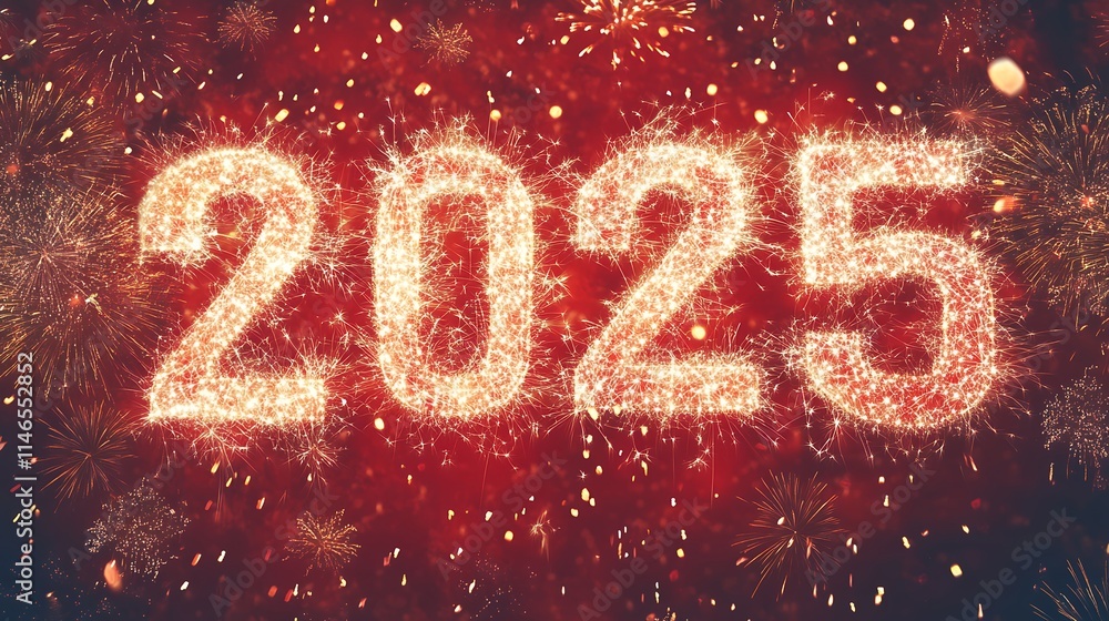 2025 Happy New year with sparlkers and fireworks, New year celebration 2025 Happy New year with sparlkers and fireworks, New year celebration