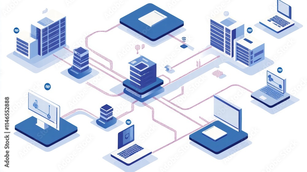 network infrastructure diagram isometric illustration network infrastructure diagram isometric illustration