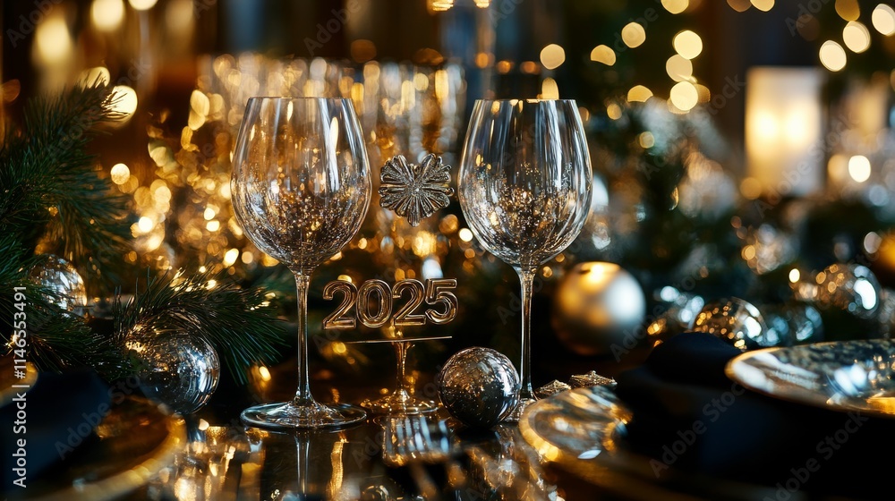 2025 Elegant New Year's setup. Perfect for celebrating new beginnings and joyful moments 2025 Elegant New Year's setup. Perfect for celebrating new beginnings and joyful moments