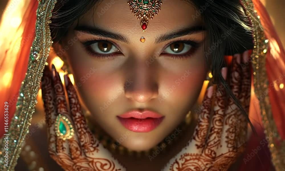 Close-up portrait of a woman adorned with traditional jewelry. Close-up portrait of a woman adorned with traditional jewelry.
