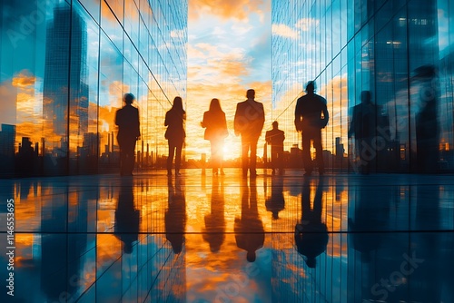 City Street Crowd Business People Progress Sunset