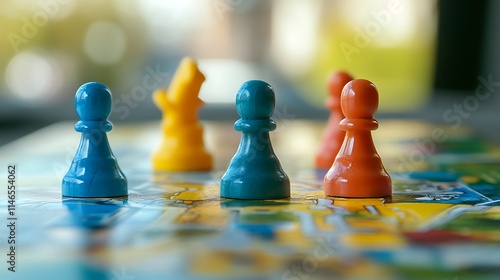 Colorful Game Pieces on a Game Board with a Blurry Background photo