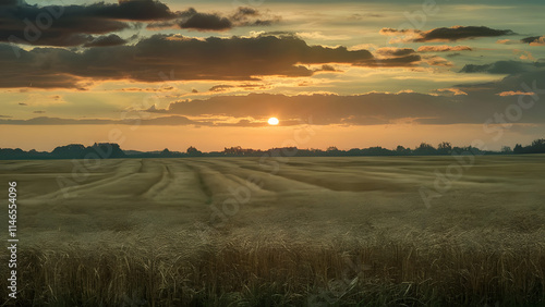 Wallpaper Mural Beautiful sunset at the evening over the wheat field  Torontodigital.ca