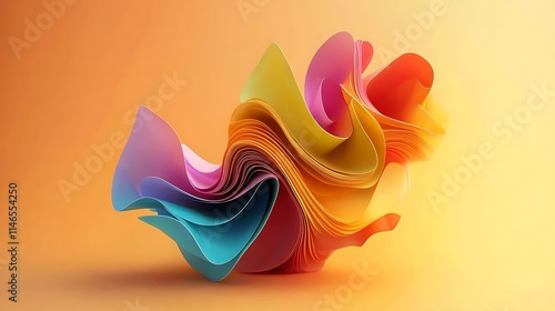 Bright abstract 3d render with colorful layered forms and fluid shapes creating a vibrant gradient background