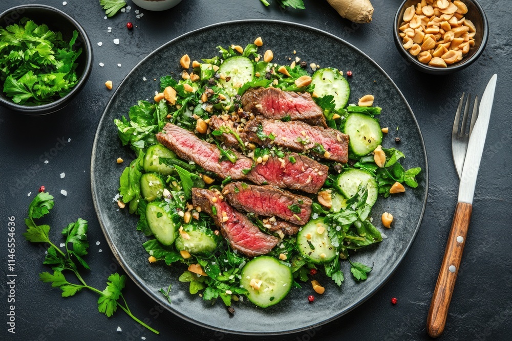 Spicy Thai Beef Salad with Cucumbers and Toasted Peanuts - A Flavorful Dish for Salad Lovers Spicy Thai Beef Salad with Cucumbers and Toasted Peanuts - A Flavorful Dish for Salad Lovers