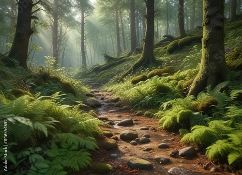 Forest floor covered with moss and ferns in the Belovezhskaya Pushcha , landscape, Belovezhskaya Pushcha photo