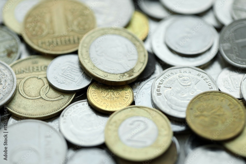 Big pile of different coins from various currencies and different countries around the world. Currency exchange Big pile of different coins from various currencies and different countries around the world. Currency exchange