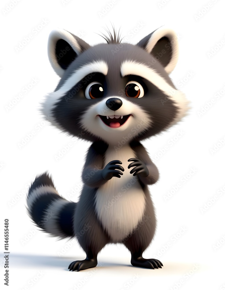 3D cartoon of raccoon, isolated on white 3D cartoon of raccoon, isolated on white