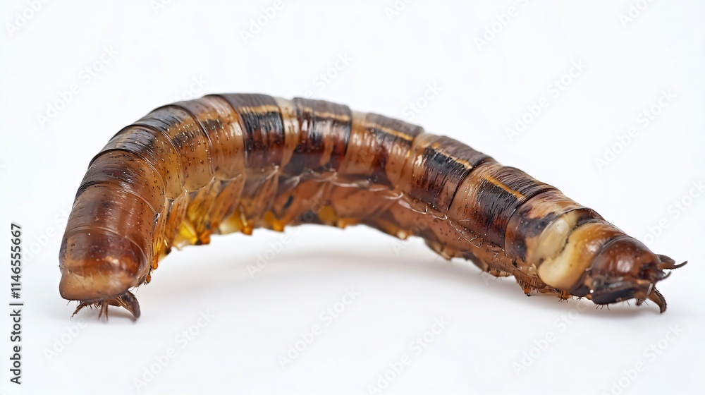 Mealworm Larva on White: A Close-Up Study of Nature's Tiny Wonders Mealworm Larva on White: A Close-Up Study of Nature's Tiny Wonders