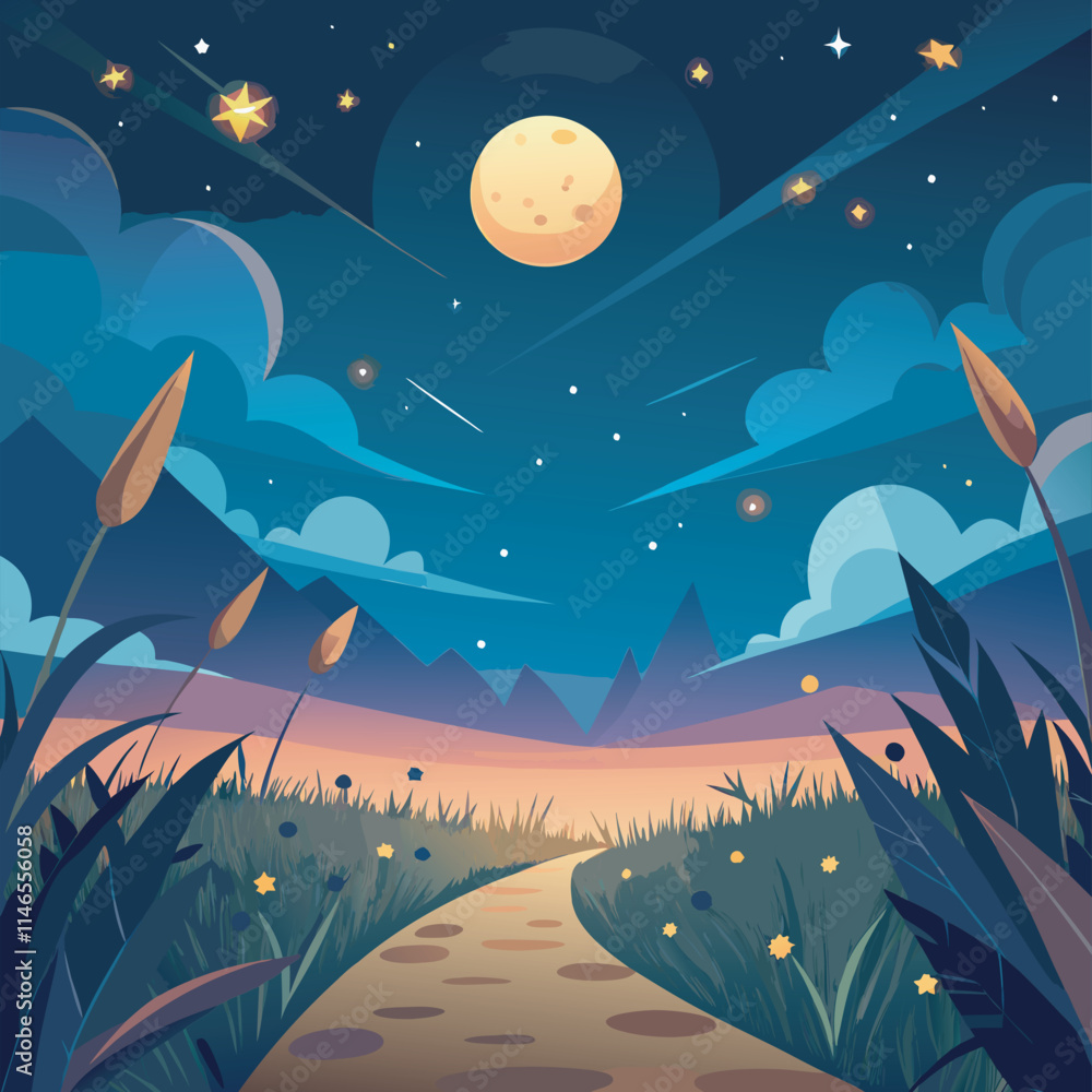 Obraz premium moonlit night landscape with path