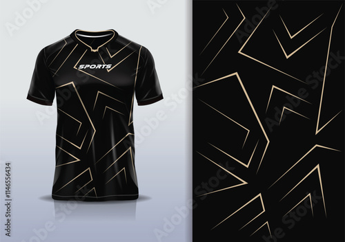 Sport jersey design template mockup sharp line for football soccer, running, esports, black gold color
