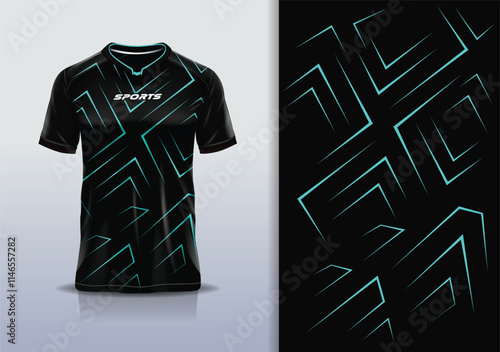 Sport jersey design template mockup sharp line for football soccer, running, esports, black tosca color