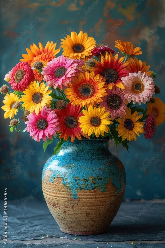 A Beautiful and Vibrant Floral Arrangement Displayed in a Decorative and Charming Vase A Beautiful and Vibrant Floral Arrangement Displayed in a Decorative and Charming Vase