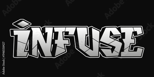 Infuse - single word, letters graffiti style. Vector hand drawn logo. Funny cool trippy word Infuse, fashion, graffiti style print t-shirt, poster concept