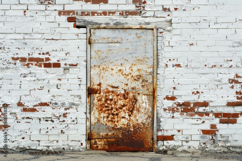 White brick wall with old rustic door in european city. Detailed photo textured background White brick wall with old rustic door in european city. Detailed photo textured background