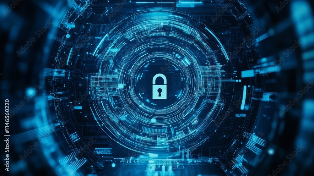 Cyber Security Lock Icon in Digital Blue Abstract Background Cyber Security Lock Icon in Digital Blue Abstract Background