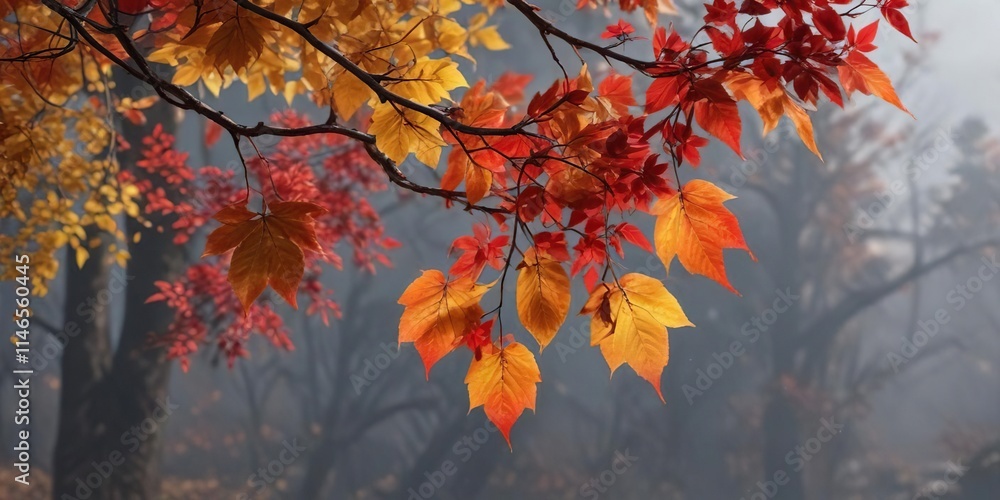golden and crimson leaves hang from a sturdy branch, color gradient, seasonal change, outdoor photography golden and crimson leaves hang from a sturdy branch, color gradient, seasonal change, outdoor photography