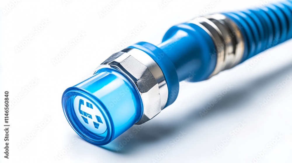 Close-Up of Blue Electrical Connector: Power, Data, and Control in Industrial Automation Close-Up of Blue Electrical Connector: Power, Data, and Control in Industrial Automation